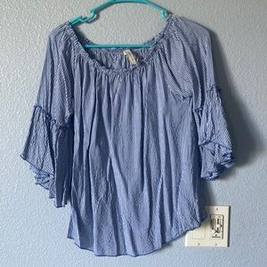 Blue and white peppermint off the should blouse, size small